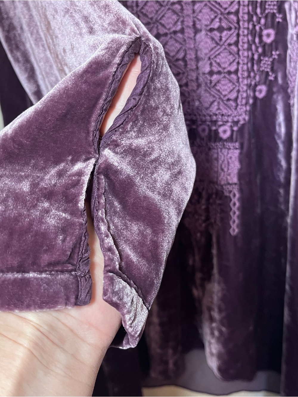 Johnny Was JWLA Velvet Embroidered Tunic Dress M Purple Silk Boho NWT - Picture 3 of 11